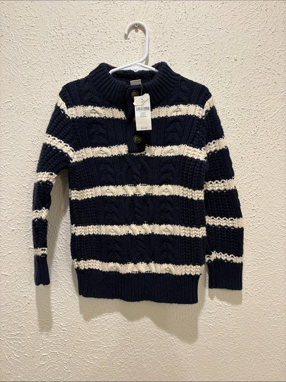 GAP Navy and White Striped Cable-Knit Cardigan Sweater